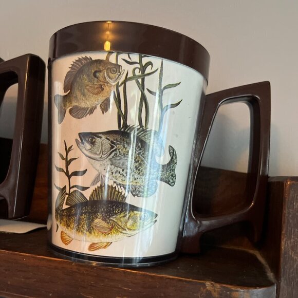 Vintage Fish Mug Fishing Flambeau Brown Cream Lake Trout Bluegill Crappie Perch - Picture 2 of 9